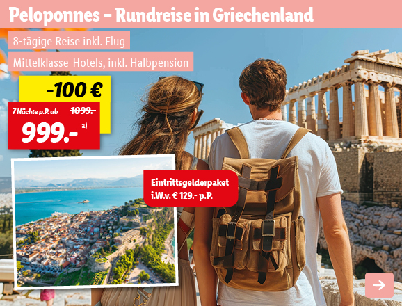 Peloponnes - Rundreise in Griechenland, 7 Nächte p.P. ab 999€