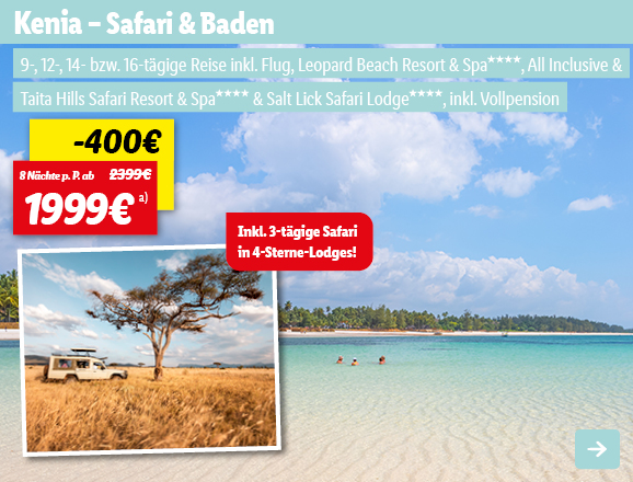 Kenia - Baden & Safari, 8 Nächte p.P. ab 1999€