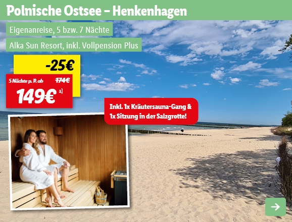 Polnische Ostsee - Henkenhagen, 5 Nächte p.P. ab 149€