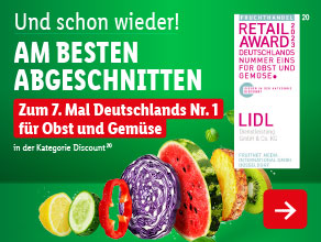Und schon wieder! Am besten abgeschnitten – Zum 7. Mal Deutschlands Nr. 1 für Obst und Gemüse in der Kategorie Discount
