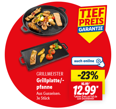 GRILLMEISTER Grillplatte/ Grillpfanne Gusseisen