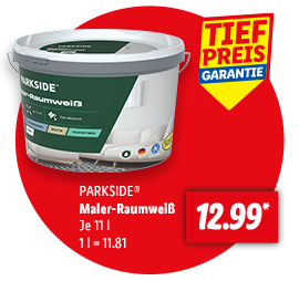 Parkside Maler-Raumweiß, je 11 Liter für 12.99€*, 1 Liter = 11.81€