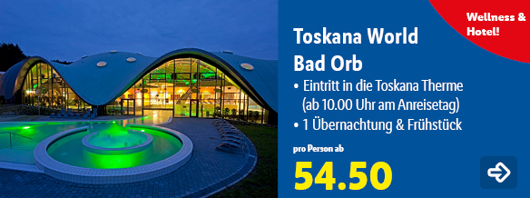 Wellness & Hotel: Toskana World - Eintritt zur Therme in Bad Orb, p.P. ab 54,50€. Linkziel des Bildes ist die Buchungsseite des Produkts