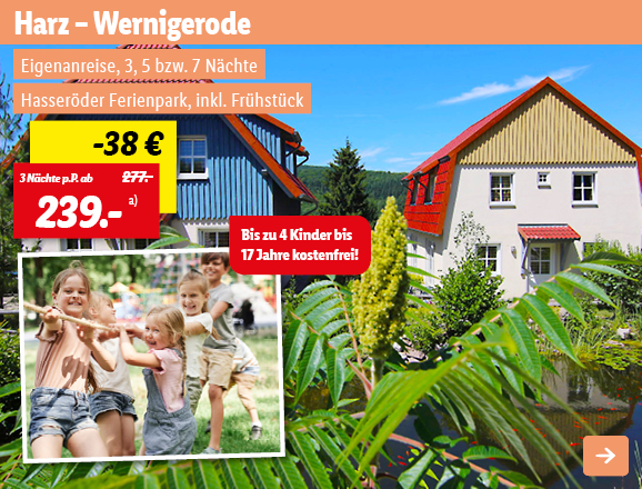 Harz - Wernigerode, 3 Nächte p.P. ab 239€