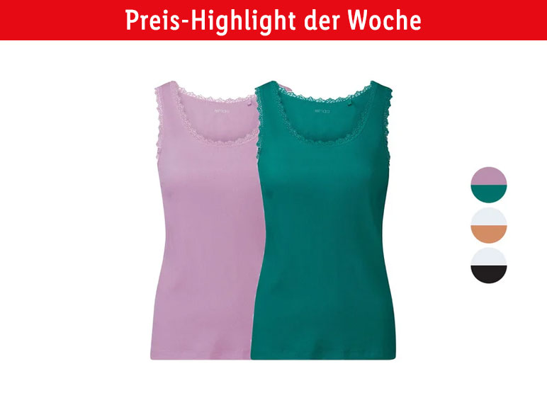 esmara® Damen Ripptops, 2 Stück, mit eleganter Spitze