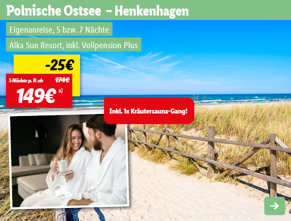 Polnische Ostsee,5 Nächte p.P. ab 149€