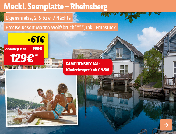 Meckl. Seenplatte - Rheinsberg, 2 Nächte p.P. ab 129€
