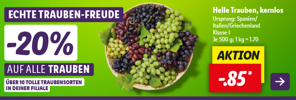 20% auf alle Trauben