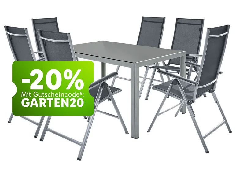 LIVARNO home Alu-Set »Houston« 7-teilig - Standardtisch & 6 Hochlehner, silber/grau