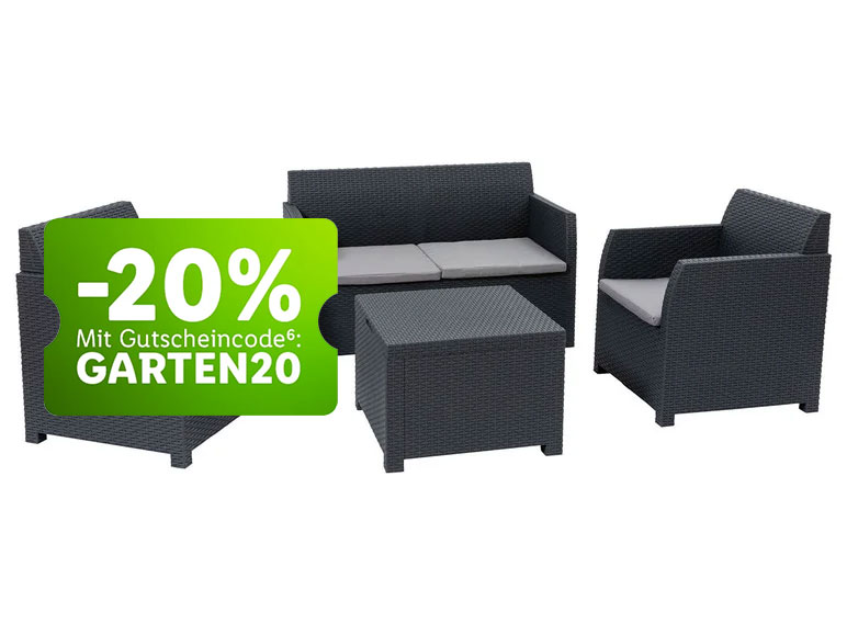 LIVARNO home Loungeset, 4-teilig, in Rattan-Optik, grau/anthrazit