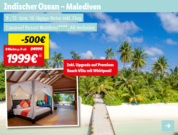 Malediven, 8 Nächte p.P. ab 1999€