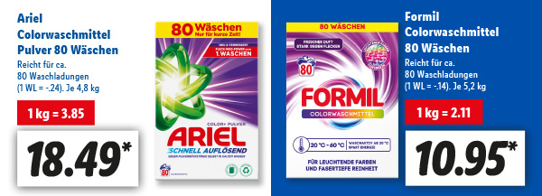 Du hast die Wahl. Ariel oder Formil Colorwaschmittel