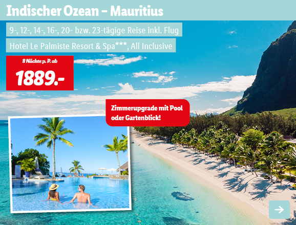 Mauritius, 8 Nächte p.P. ab 1889€