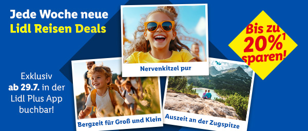 Jede Woche neue Lidl Reisen Deals. Exklusiv ab 29.7. in der Lidl Plus App buchbar! Bis zu 20% sparen. Nervenkitzel pur, Bergzeit für Groß und Klein, Auszeit an der Zugspitze. Lidl Plus App öffnen oder herunterladen.
