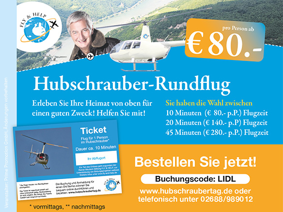 Fly & Help - Hubschrauber-Rundflug, p.P. ab 80€