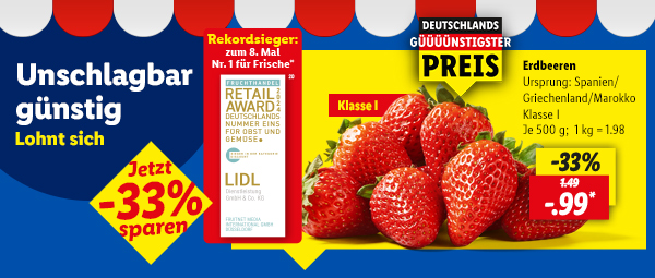 Unschlagbar günstig lohnt sich. Erdbeeren jetzt für -.99