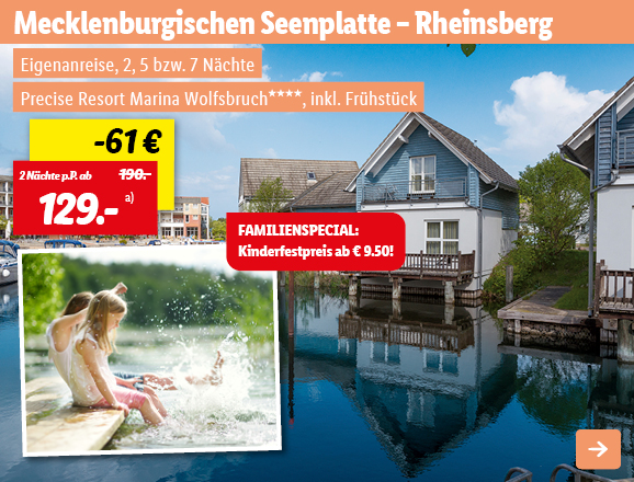 Meckl. Seenplatte - Rheinsberg, 2 Nächte p.P. ab 129€