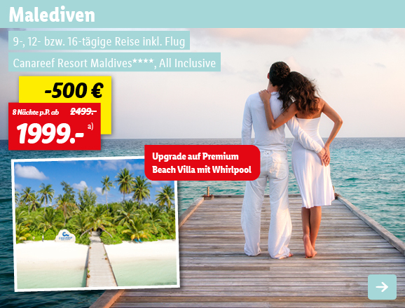 Malediven, 8 Nächte p.P. ab 1999€