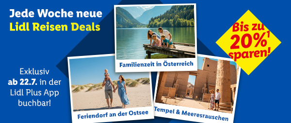 Jede Woche neue Lidl Reisen Deals. Exklusiv ab 22.7. in der Lidl Plus App buchbar! Bis zu 20% sparen. Familienzeit in Österreich, Feriendorf an der Ostsee, Tempel & Meeresrauschen. Lidl Plus App öffnen oder herunterladen.
