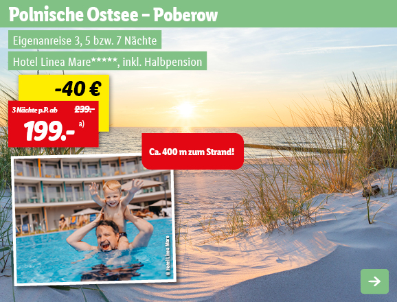 Polnische Ostsee, 3 Nächte p.P. ab 199€