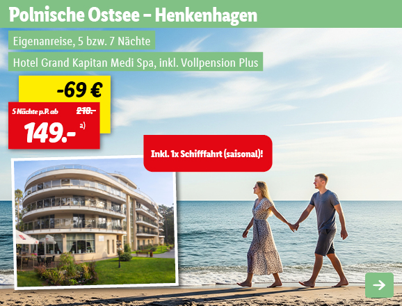 Polnische Ostsee, 5 Nächte p.P. ab 149€