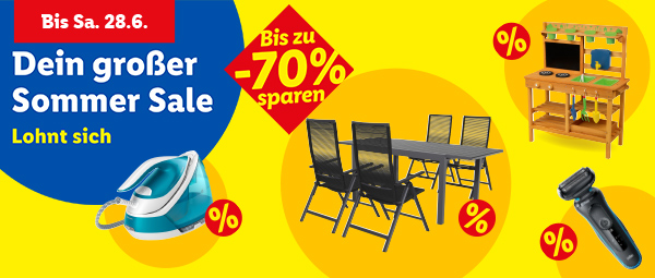 Dein großer Sommer Sale lohnt sich. Bis zu -70% sparen im Onlineshop. Mit Lidl Plus 5.95€ Versandkosten sparen³²ª