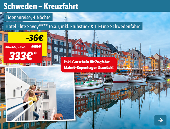 Schweden - Malmö - Kreuzfahrt, 4 Nächte p.P. ab 333€
