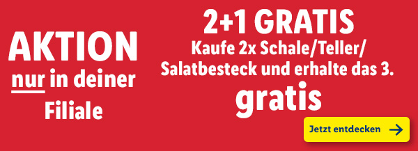 Aktion NUR in deiner Filiale – 2+1 GRATIS: Kaufe 2x Schale/Teller/Salatbesteck und erhalte das 3. gratis