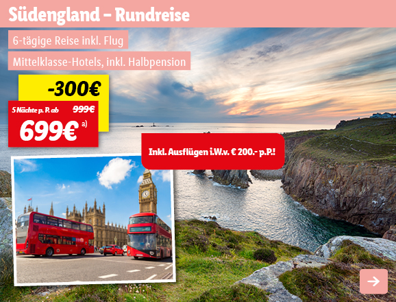 Südengland - Rundreise, 5 Nächte p.P. ab 699€