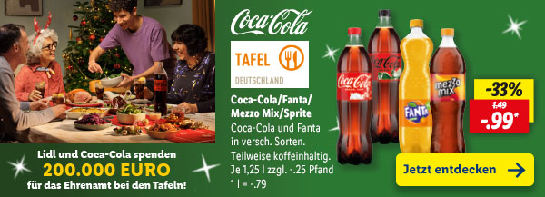 Lidl und Coca-Cola spenden 200.000 EURO für das Ehrenamt bei den Tafeln!