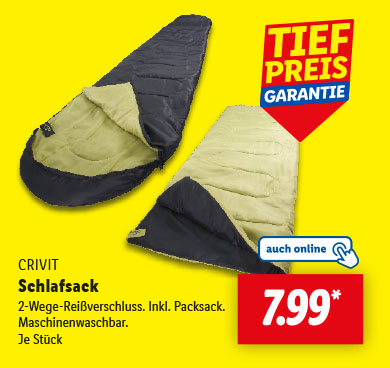 CRIVIT Basic-Schlafsack, inkl. Kompressionssack mit Kordelzug
