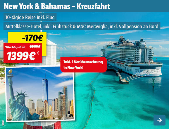 New York & Bahamas - Kreuzfahrt, 9 Nächte p.P. ab 1399€