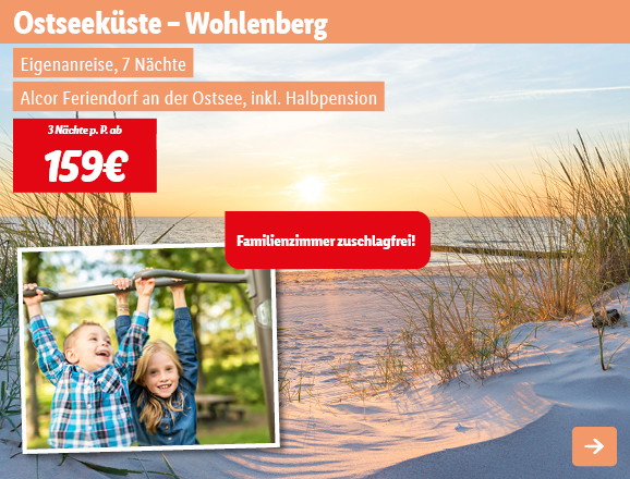 Ostseeküste - Wohlenberg, 3 Nächte p.P. ab 159€