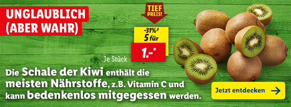Unglaublich (aber wahr): Die Schale der Kiwi enthält die meisten Nährstoffe, z.B. Vitamin C und kann bedenkenlos mitgegessen werden.