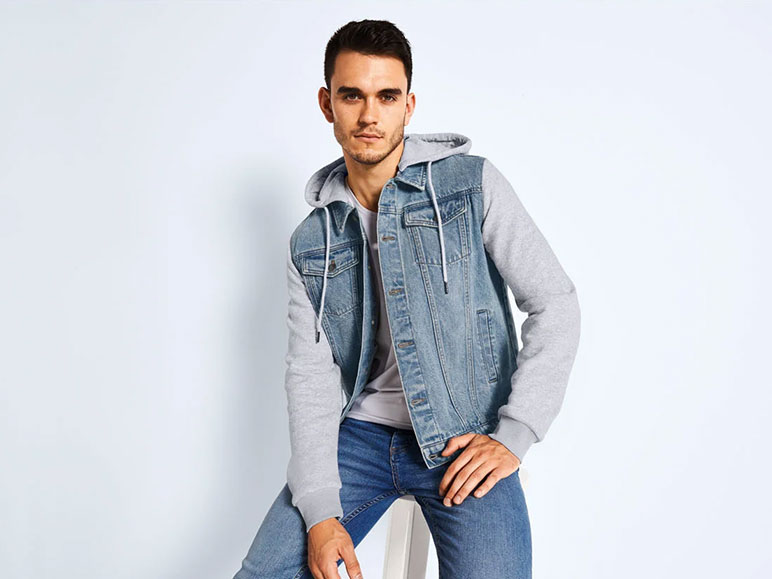 LIVERGY® Herren Jeansjacke, leger geschnitten, mit Kentkragen